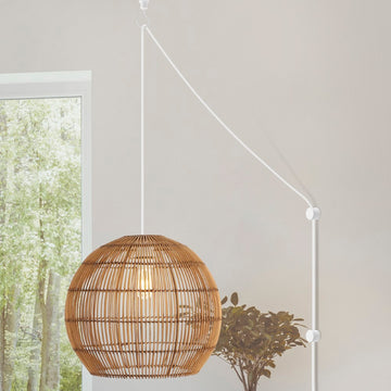 Raya 19" Farmhouse Coastal Rattan 180" Cord Plug-In or Hardwired LED Pendant - JONATHAN Y